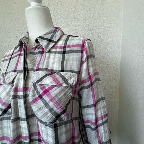 Vince Camuto Plaid Boyfriend Shirt Plaid High Low Long Sleeve SZ XS - Picture 4 of 14